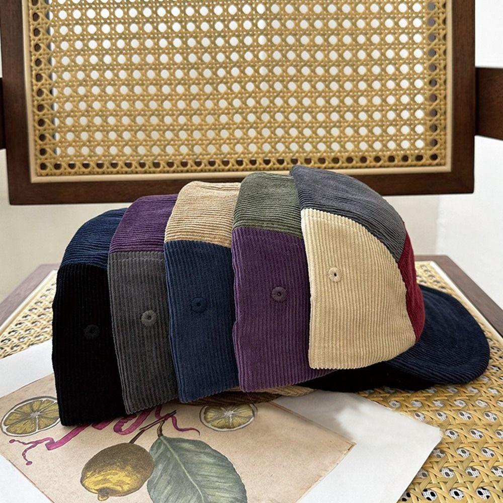 Casual Short Brim Baseball Cap Corduroy Embroidery Snapback Hat Winter Trucker Cap  for Men Women