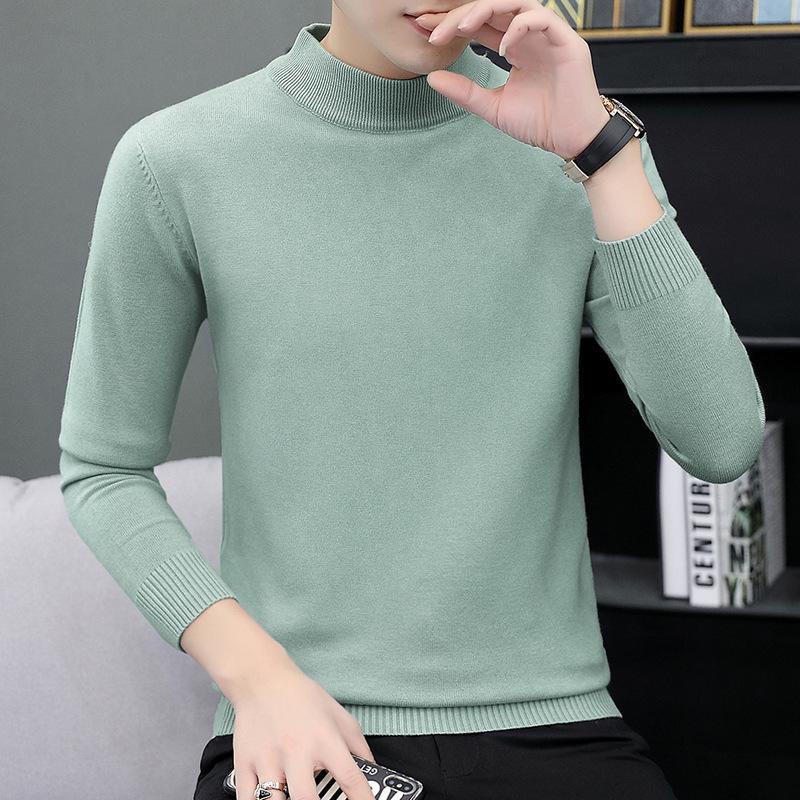 Herren Rundhals-Pullover Herbst und Winter Große Größe Locker Gestrickter Pullover Einfarbig Inneres Langarm-Unterhemd Warmhalten Top