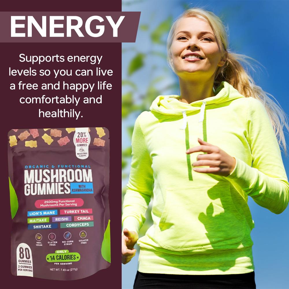 Daily Mushroom Complex Gummies — 7 Adaptogenic Mushrooms + Ashwagandha, 80 Count, Mixed Fruit, Low Calorie