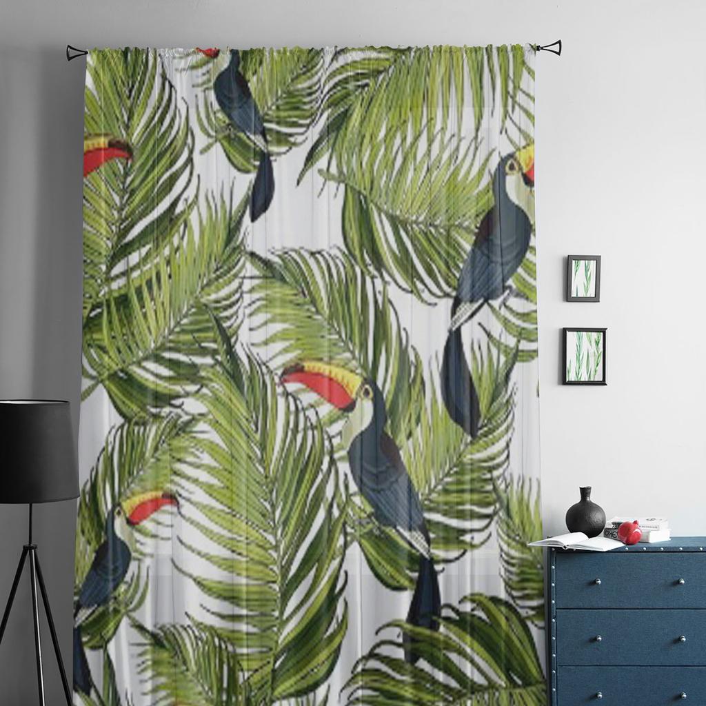 Toucan And Palm Branches Sheer Curtain For Living Room Bedroom Voile Curtains For Window Organza Curtains Party Tulle Drapes