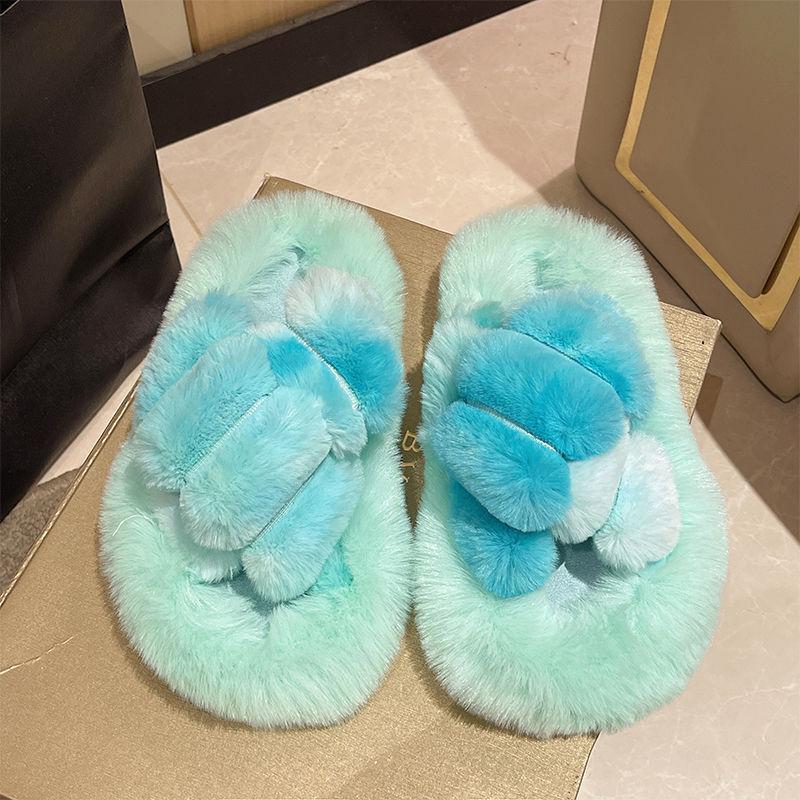 

Cute pink fluffy slippers women s wholesale autumn new thick-bottomed home lazy outer wear casual one-word cotton slippers 36 светло-зеленый