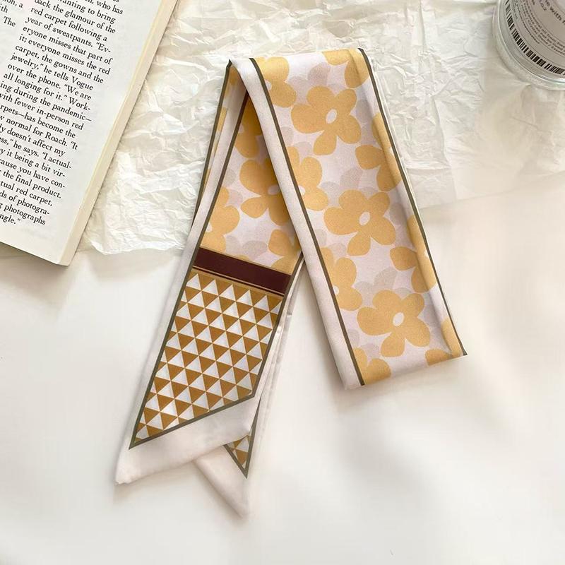 Luxary Brand Design Flower Print Silk Scarf for Women Fashion Hair Headband Foulard Lady Skinny Bag Scarves Neckerchief Tie
