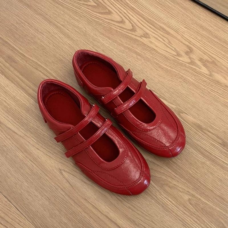 

2025 весна и лето новые дышащие туфли Мэри Джейн на плоской подошве женские универсальные ретро на липучке повседневные балетки одинарные туфли 40