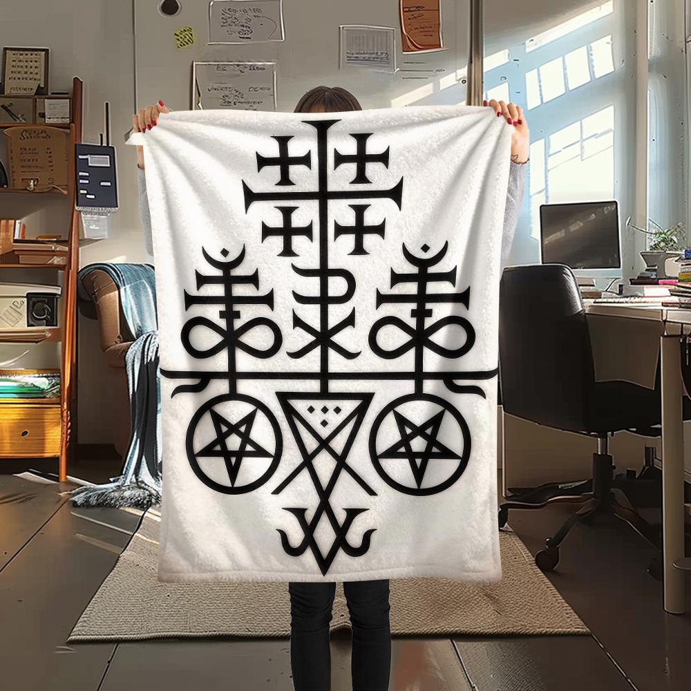1 ks Flanelová deka s potiskem symbolu Satana, Vysoká kvalita, Pro všechna roční období, Domácí dekorace, Teplo a pohodlí, Perfektní pro vánoční dárky