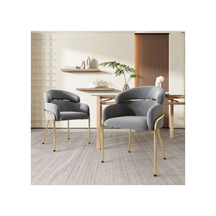 Chaise de salle à manger, lot de 4, luxe léger, salon, chambre, chaise de loisirs, quatre pieds en métal, velours, gris
