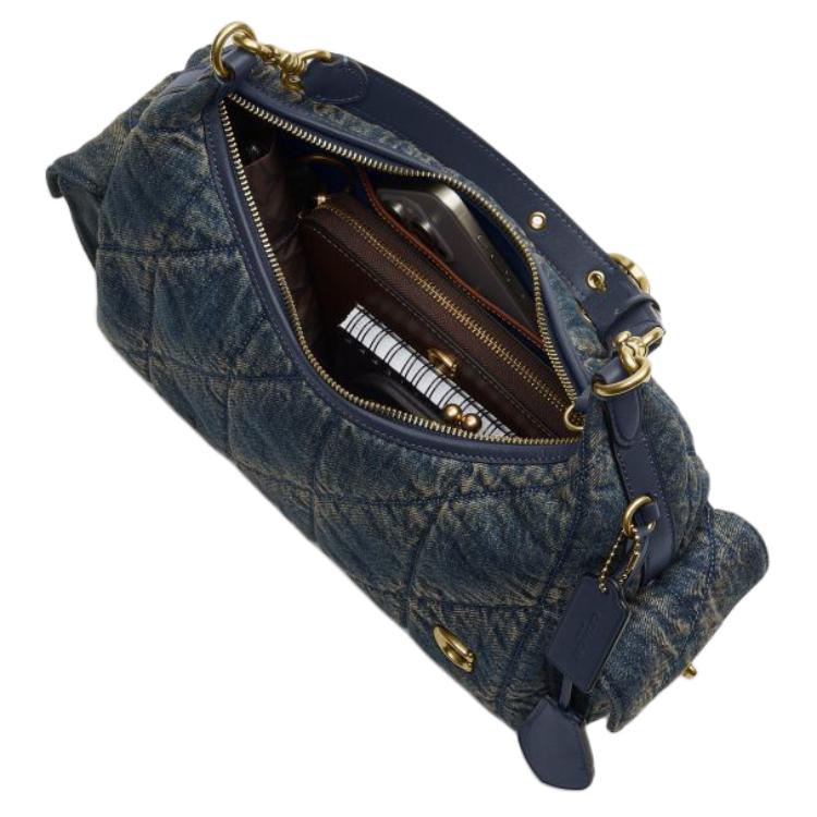 Coach Juliet 30 Denim Quilted Detail Fabric Shoulder Bag Large Women Shoulder Bag Deep-Indigo CDZ72-B4YMW