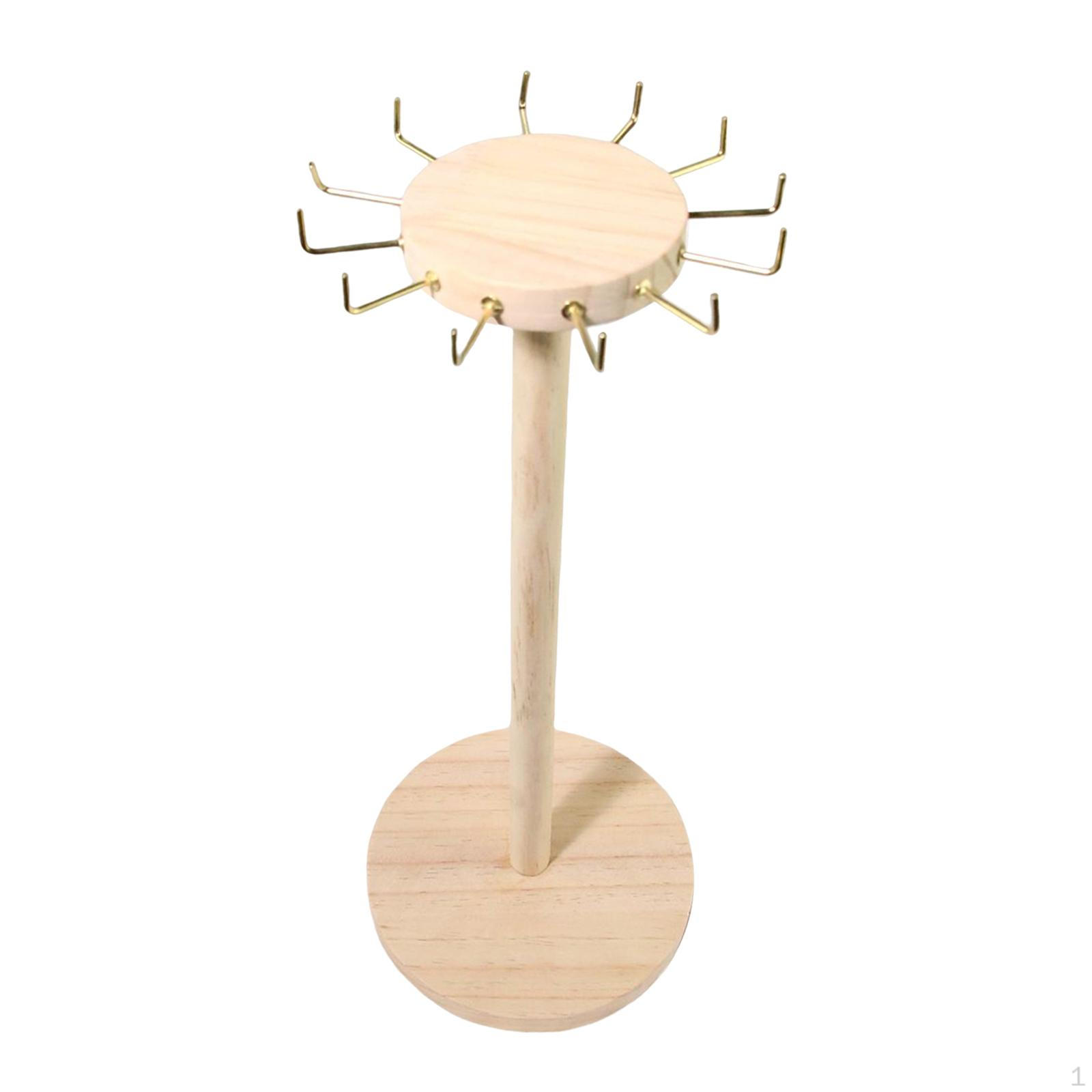 

12 Hooks Jewelry Display Stand Organizer Standing Multipurpose Unique Design Wooden for Bedroom Light