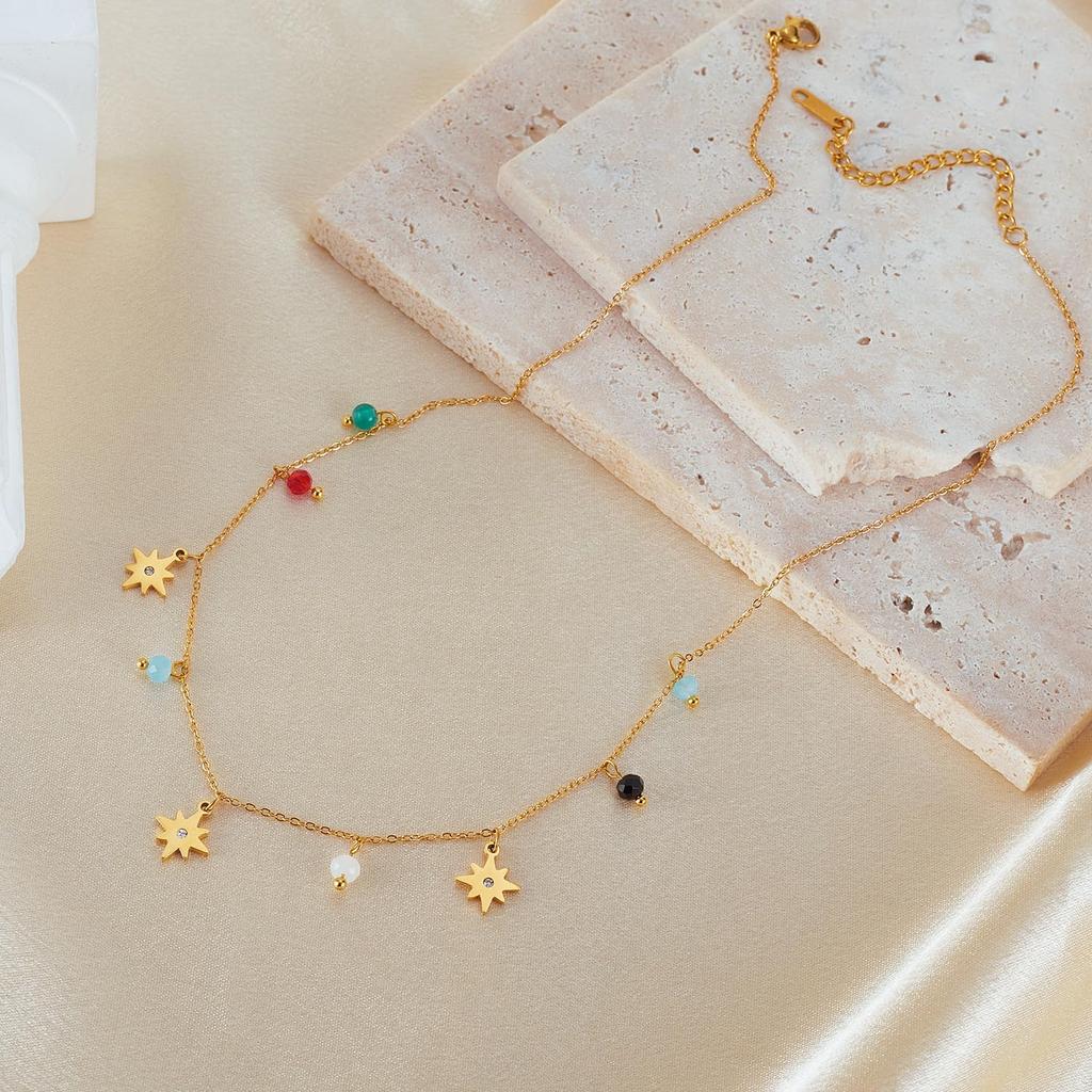 Necklace for Star Stainless Colorful with Christmas [Deelfel] Women, Charm, Gold, Steel, Beads, Zirconia, Adjustable, Gift, Birthday,