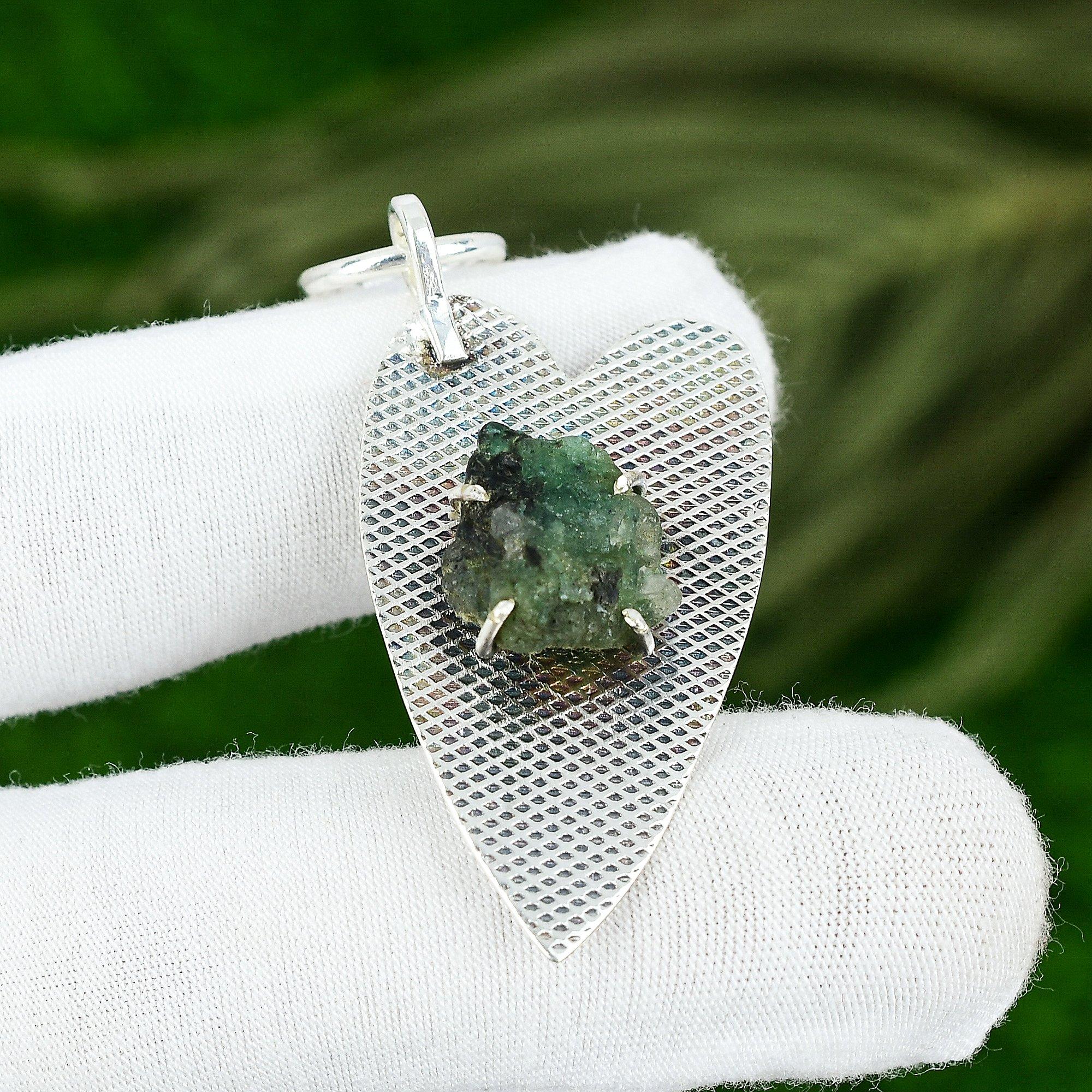 

925 Sterling Silver Pentagon Chrysoprase Rough Gemstone Anniversary Wife Pendant