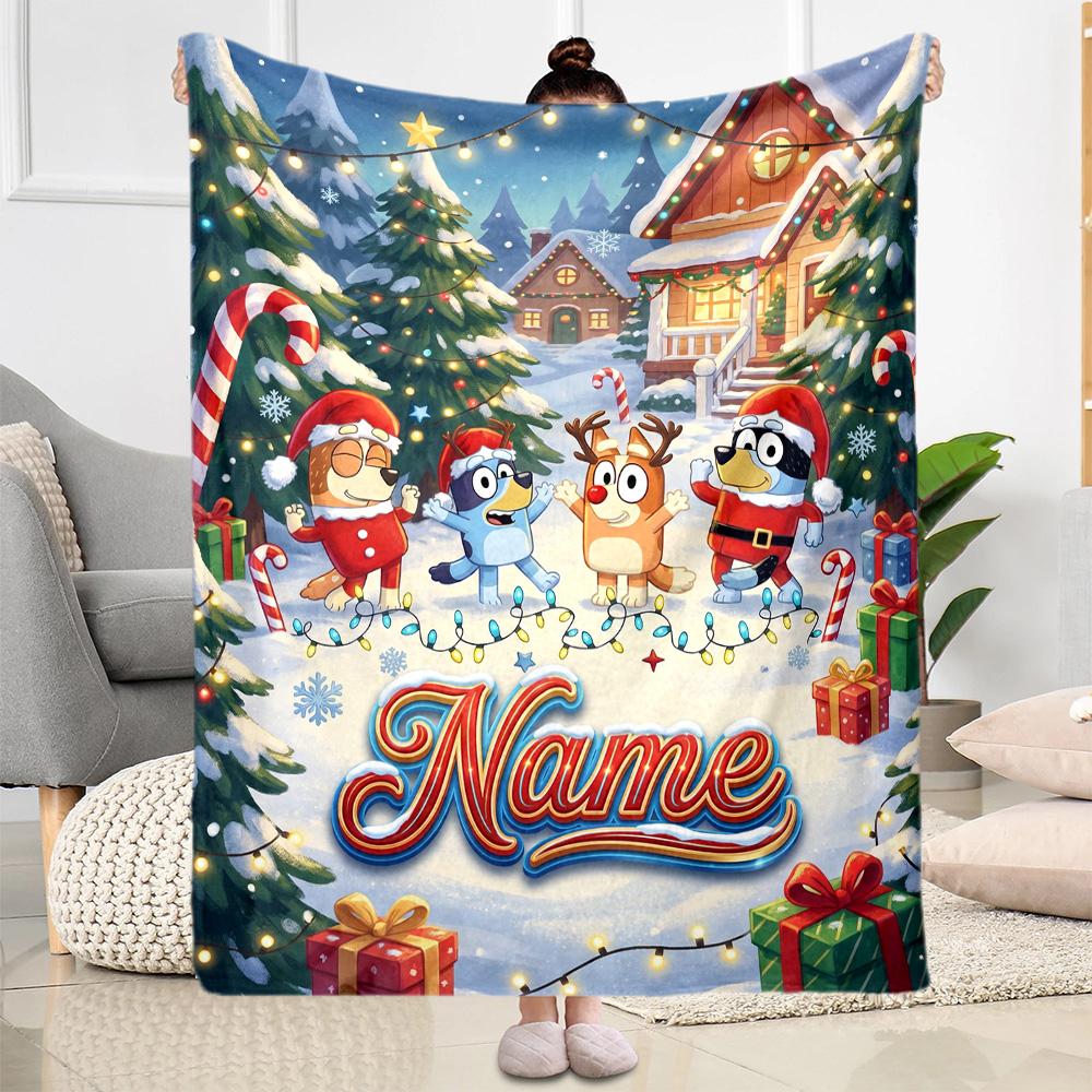 Christmas Adventure City Personalized Text Blanket Multi-purpose Personalized Blanket Soft & Cozy for Nap Picnics Office Chair Bedding