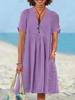 Nuovo Vestito Estivo Casual da Donna Lento Moda Retro Cotone Lino Manica Corta Scollo a V Ruffled