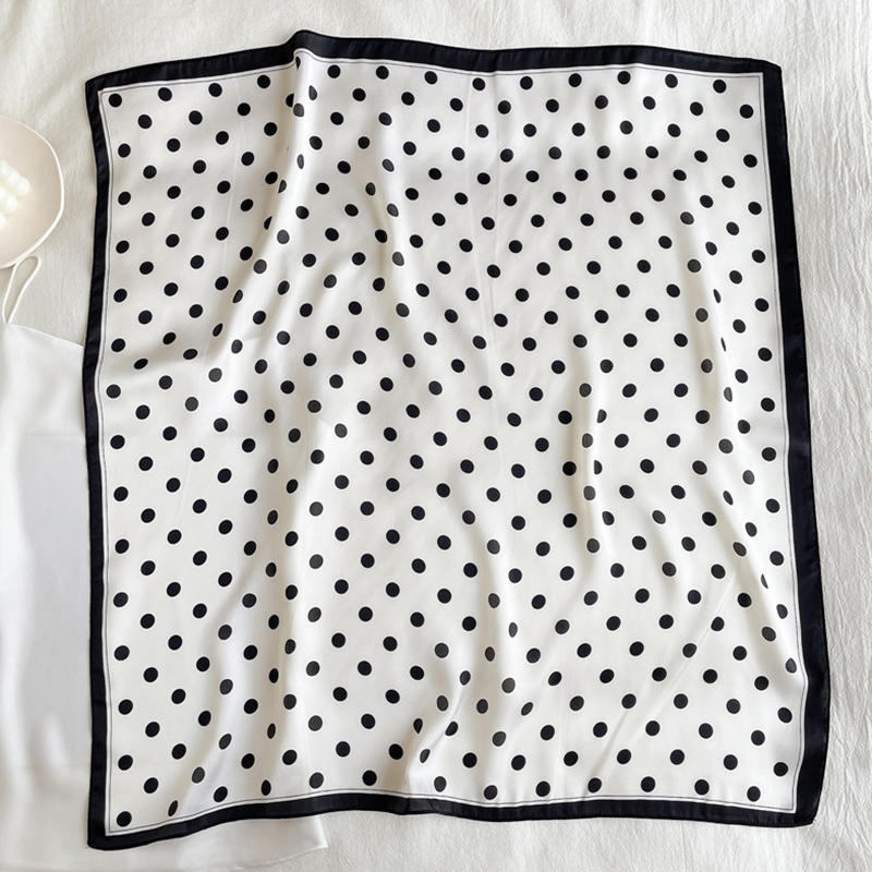 Women Lightweight Elegant Polka Dot Knotted Silk Small Square Scarf Summer Spring Elegant Neckerchief Satin Head Scarf