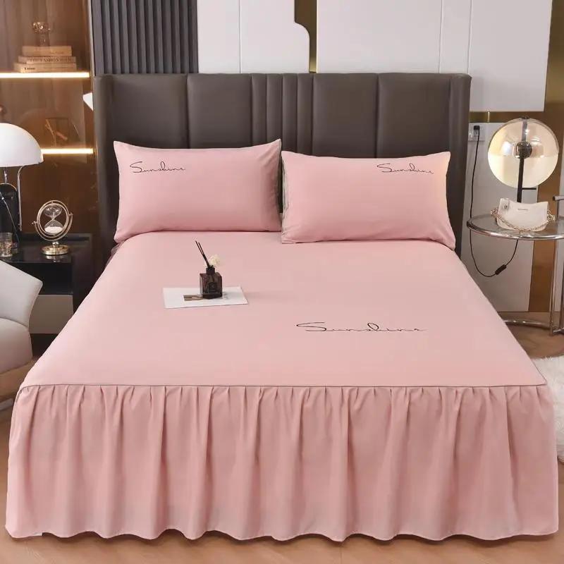 3Pcs Skin Friendly Bed Skirts Full Set Thick Raised Lace Bed Sheets Non Slip Covers for Tatami Mats