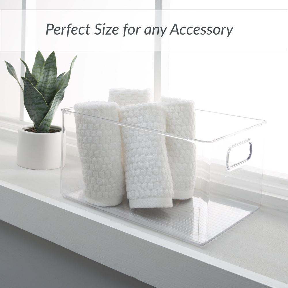 Clear Medium Plastic Storage Bin Home Office Bathroom Organization Desk Accessories Jewelry Cosmetics Multiuse Box with Handles