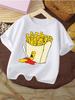 Children T Shirt Humorous Sad Face Fries With Fork Creative Food Illustration Print Short Sleeve Kids Daily Outfit