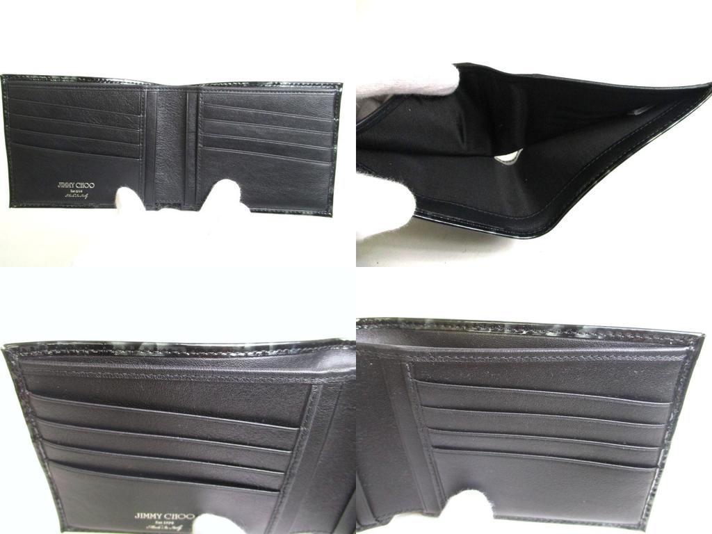 Authentic Jimmy Choo Black Patent Leather Bifold Bill Wallet Card Holder #a515  Open Box