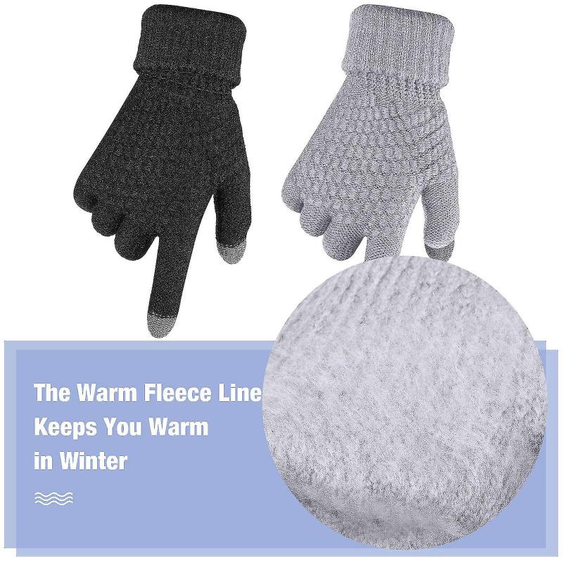 2 Pairs Women's Winter Touchscreen Gloves Warm Fleece Lined Knit Gloves Elastic Cuff Winter Texting Gloves
