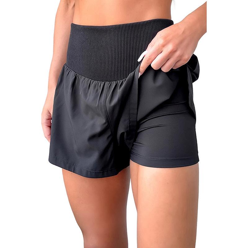 

2026 Summer Women s High Waist Ribbed Patchwork Shorts - Solid Color, European/American Style, Versatile Casual Straight Leg Design. Small