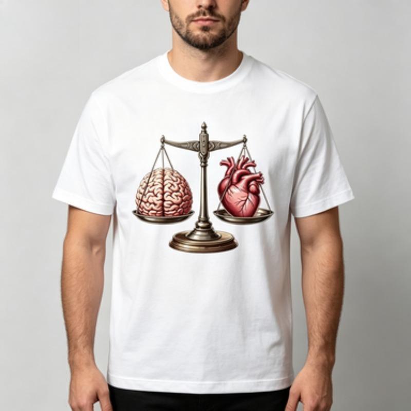 Unisex 100 Cotton O Neck T Shirt Balance Brain And Heart Retro Scale Graphic Print Casual Daily Male Short Sleeve Tee Tops