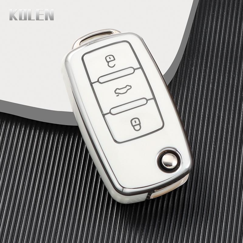 ABS Carbon Fiber Car Key Case Cover Shell For VW Volkswagen Polo Golf Passat Beetle Tiguan Seat Leon Altea Skoda Octavia Kodiaq