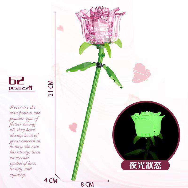 DIY Růžové Černé Zlaté Růže Noční Světlo Rostliny Mír a Naděje Valentýn Zahrady Stavební Bloky Model Cihličky Dětské Sady Kity