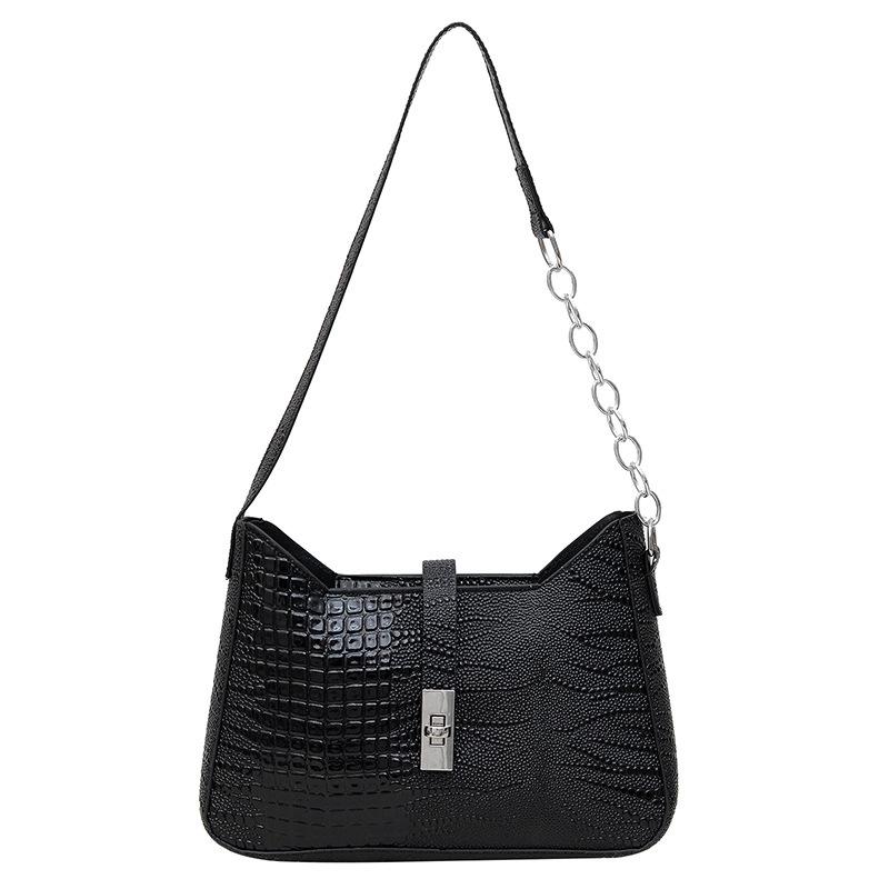 

Корейская версия высококачественной сумки подмышкой для женщин 2024 года, новая модная сумка с крокодиловым узором, ранняя осенняя ретро-сумка через плечо чёрный