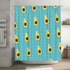 Avocado Pattern Shower Curtain Blue Grid Background with Cute Kawaii Design for Bathroom Decor