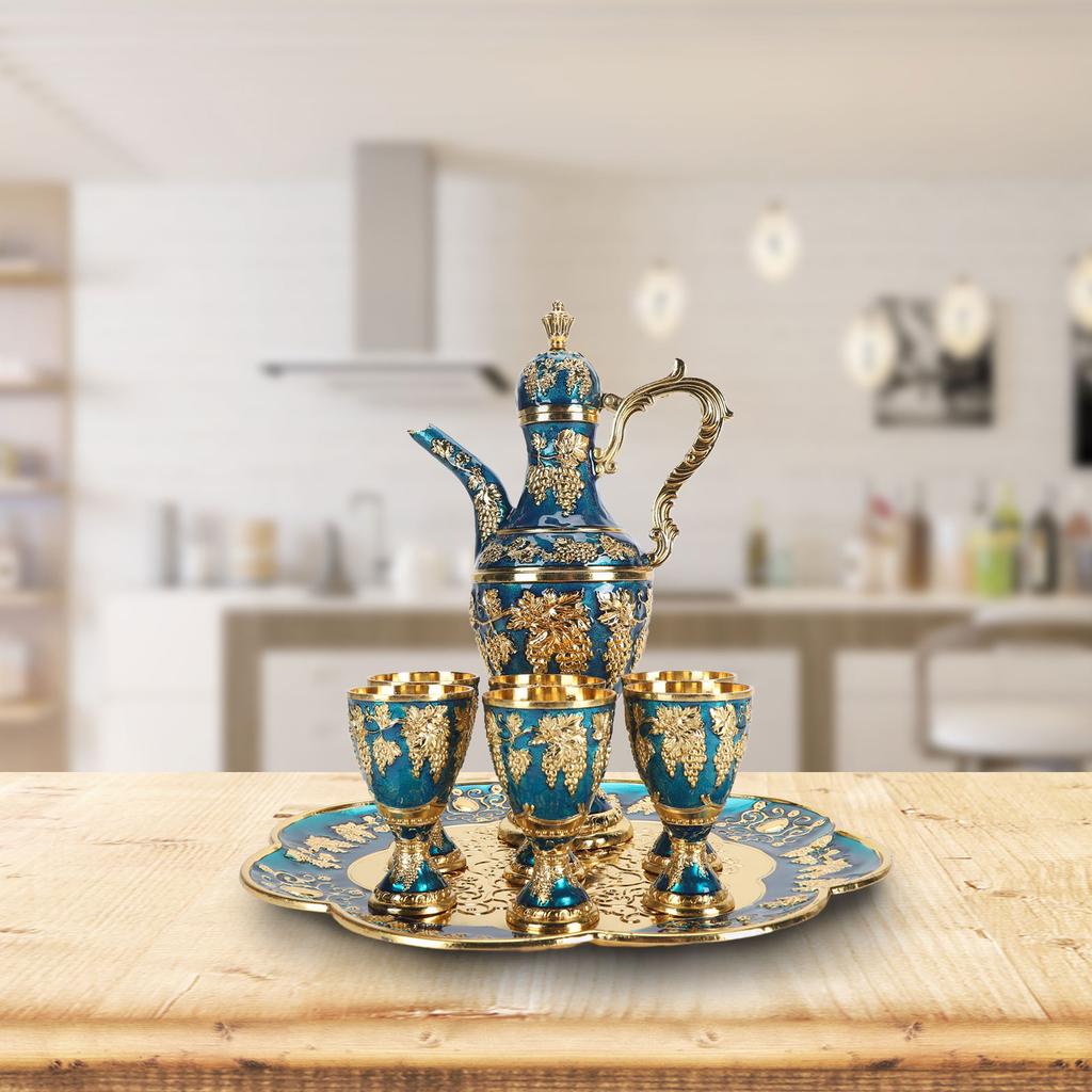 Metal Wine Pot Kit Rustproof Waterproof Zinc Alloy Coffee Pot Set Decorative Exquisite Vintage Pot Tray Set for Daily Party Banquets