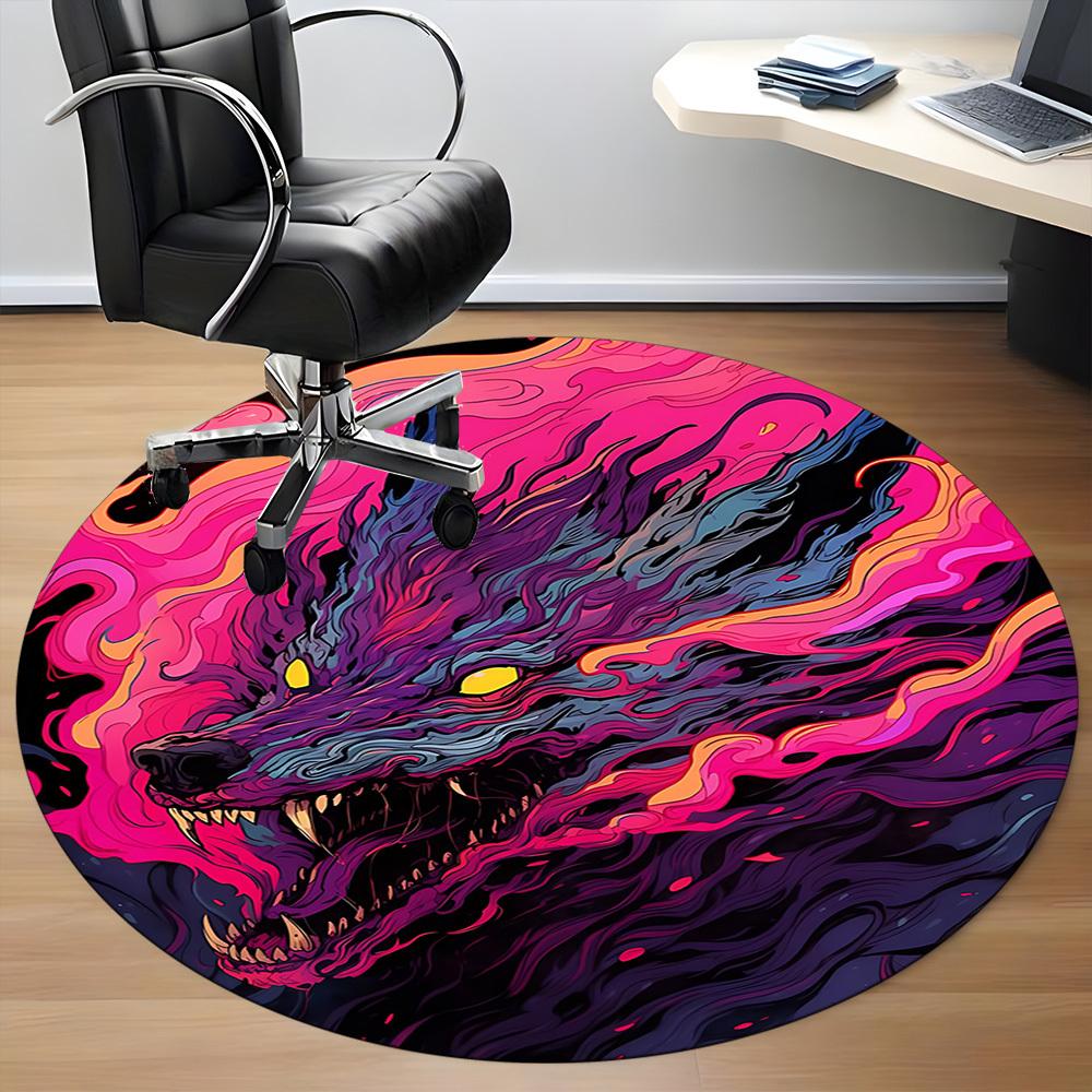 1PC Psychedelic Wolf Lava Office Round Area Rug, Mat Suitable For Office, Under Office Chairs Bedroom Living Room Home Decor, Room Deco