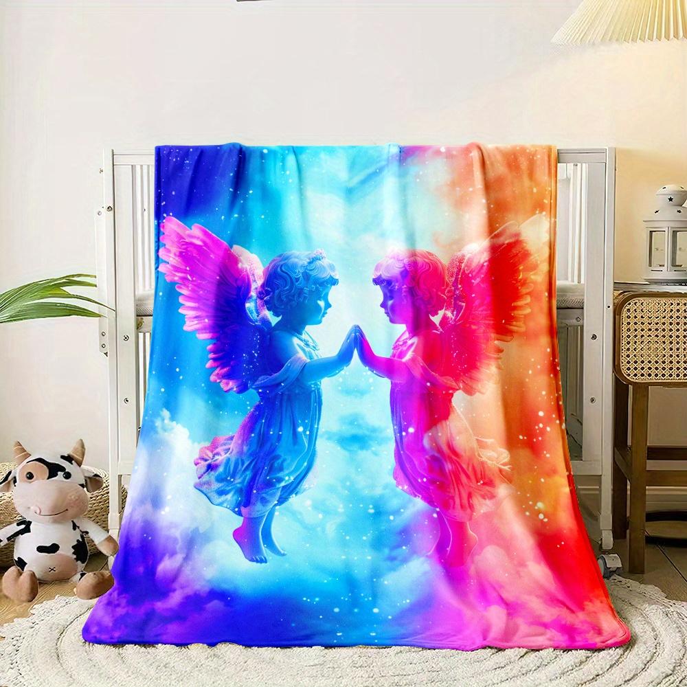 Angel Couple Cosmic Galaxy Design Fleece Blanket Dreamy Love Art Soft Plush Throw Cover for Bedroom Living Room Home Decor