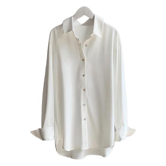 Women Shirt Lapel Long Sleeve Buttons Placket Casual Shirt Solid Color Commuter