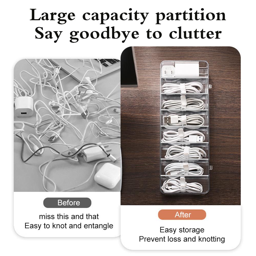 Transparent Plastic Data Cable Storage Box USB Cord Sorter Daily Office Supplies Sundries Small Desk Accessories Storage