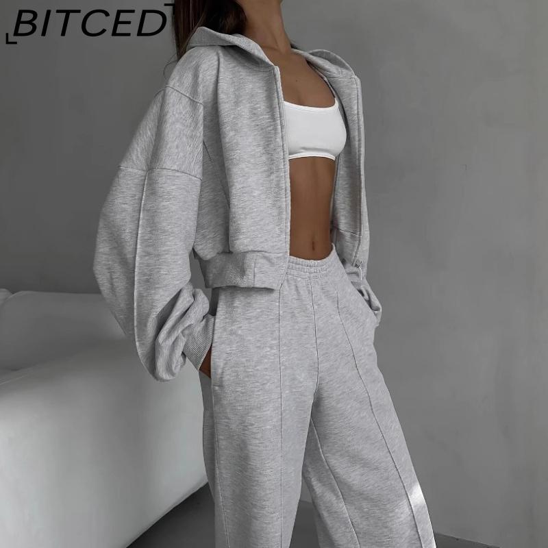 BITCED Casual American-style Autumn/winter Cardigan Set Sporty Streetwear-inspired Long-sleeved Women's Jacket and Trousers Two-piece