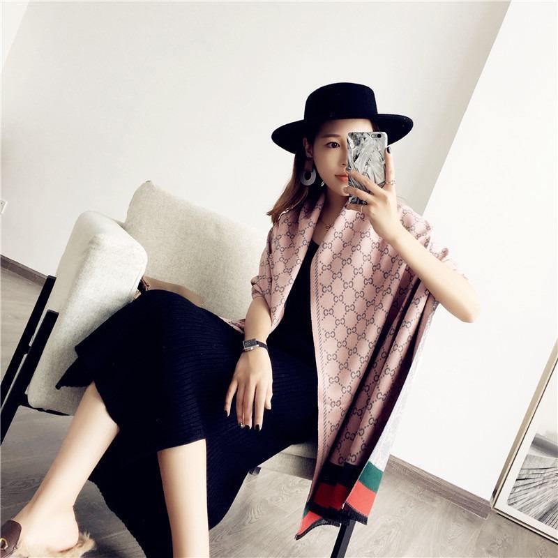Hot-selling letter imitation cashmere scarf for women, thickened warm double-sided shawl in autumn and winter, versatile scarf