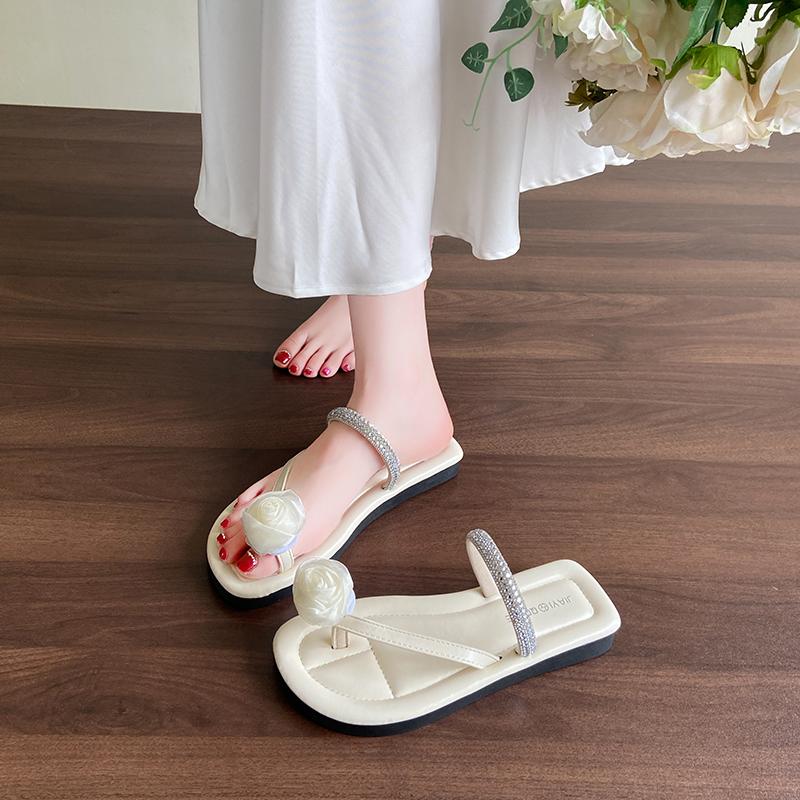 Fashion CRLAYDK Women's Slide Sandals Flower Slip On Flat Straps Flip Flops Casual Summer Beach Travel Dressy Walking Soft Slippers