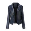 Nouvelle Veste en Cuir Courte Ajustée pour Femme avec Col en Cuir PU, Vêtement d'Extérieur Fin à Manches Longues Printemps Automne