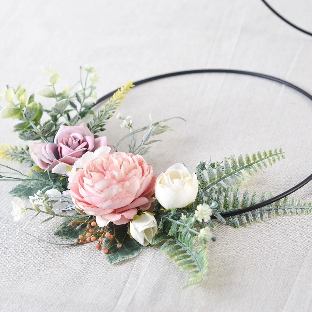 Floral Hoop Wreath Compact Simulation Flower Wreath for Home Wedding Wall Window Hanging Decor