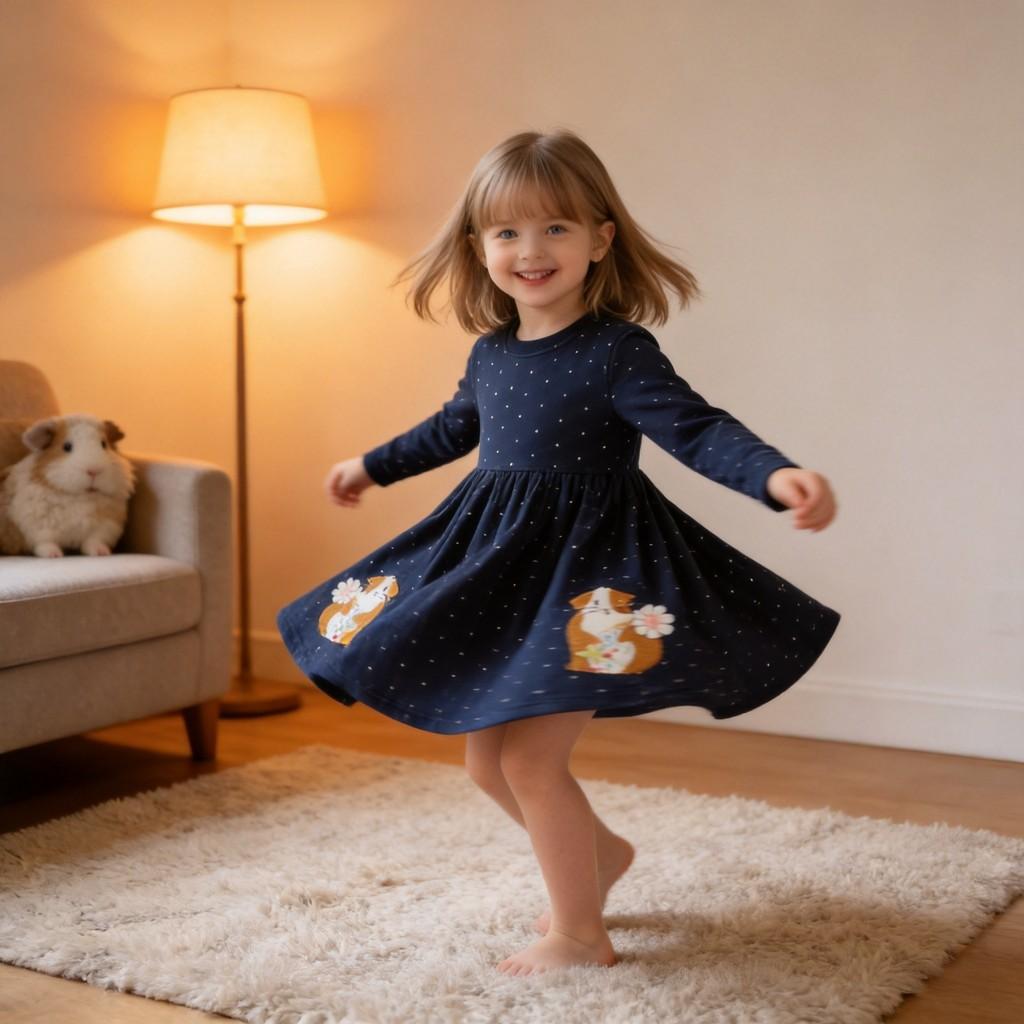 Girls Cotton Princess Dress With Cartoon Elements For Daily Wear