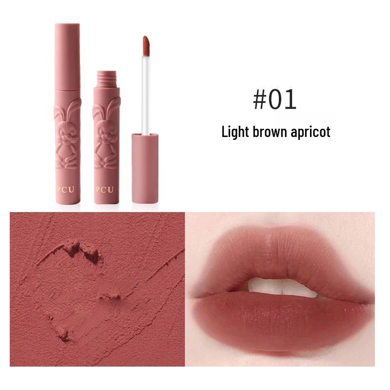 PCU Embossed Rabbit Velvet Matte Milk Tea Lip Glaze - Transfer-proof, Lightweight, Student-friendly Air Cream Lip Mud