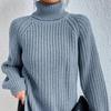 Autumn and Winter Fashion Knitwear Mid-length Raglan Sleeves High Lapel Split Sweater Women