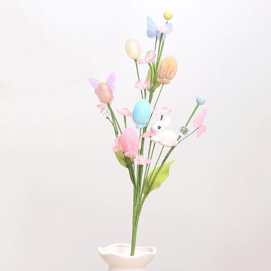 Easter Artificial Flowers Easter Colorful Egg Decoration DIY Party Bouquet with Rabbit Egg Charms Spring Home Table Centerpiece