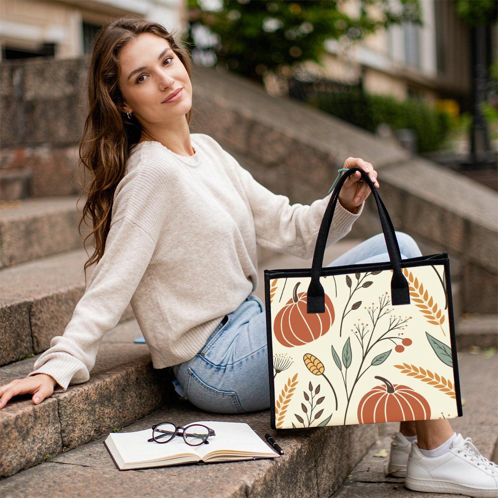 Fall Pumpkin Printed Tote Bag Casual Daily Use Portable Large Capacity Fashion Handbag