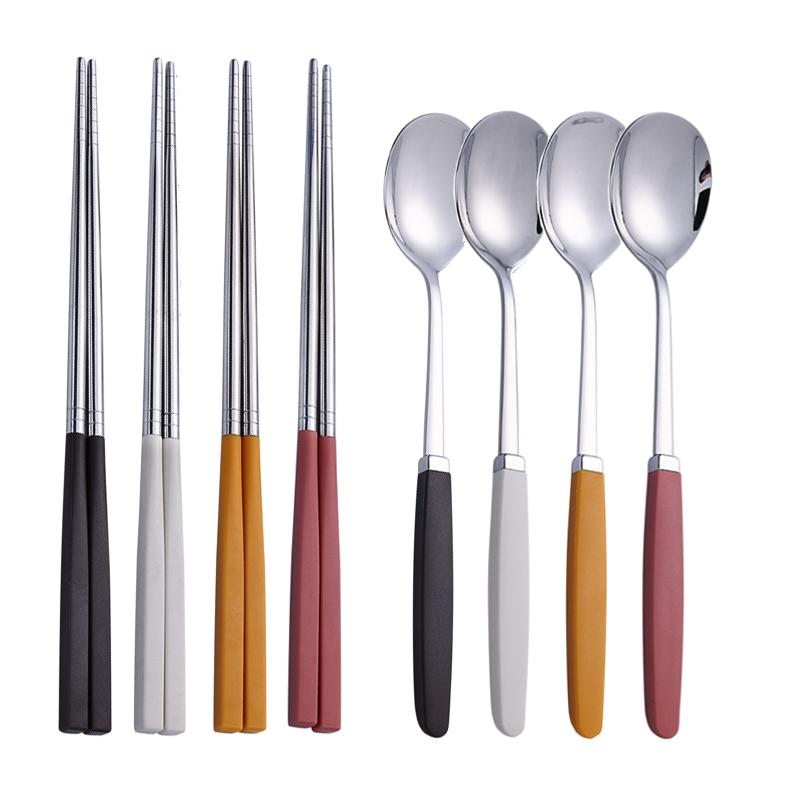 8Pcs Korean Dishware Collection Premium Silverware Collection 304 Stainless-steel Meal Collection Colors Spoon Dinnerware Spoon Chopsticks Silverware