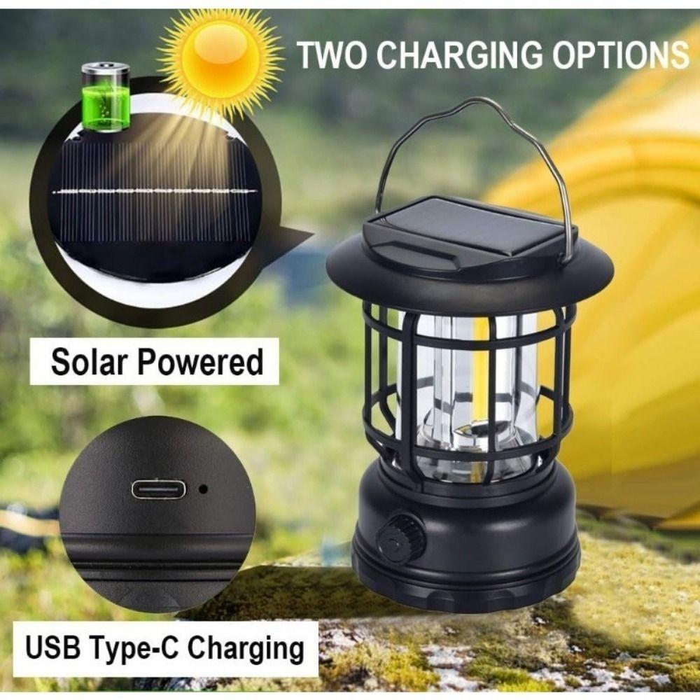 Type-C Rechargeable Solar Camping Lights Dimmerable Wall Hanging Light  Camping Equipment