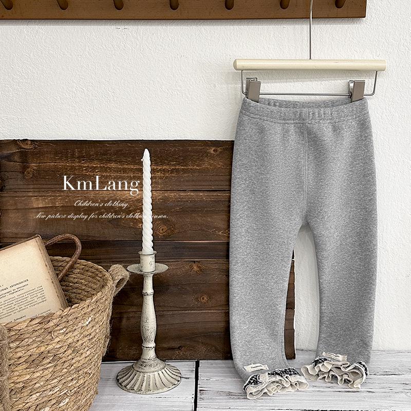 

Girls Fleece-Lined Leggings: 2025 Autumn/Winter Style, Thick Warm Pants with Lace Trim Cuffs for Baby Girls 90 cm