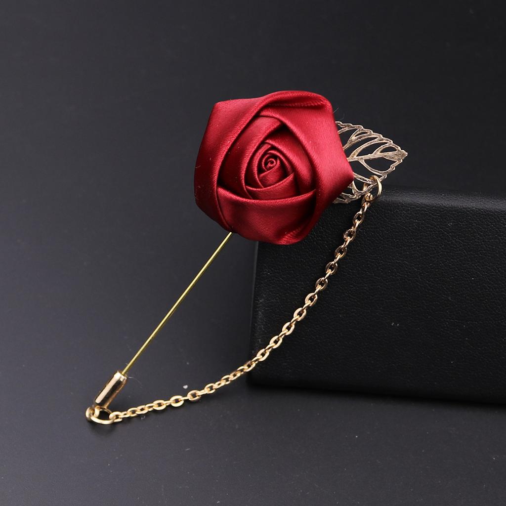 1 pièce Broche de mode de haute qualité pour homme, fleur de rose, feuille dorée, épingle à revers de costume, boutonnière de mariage, bijou