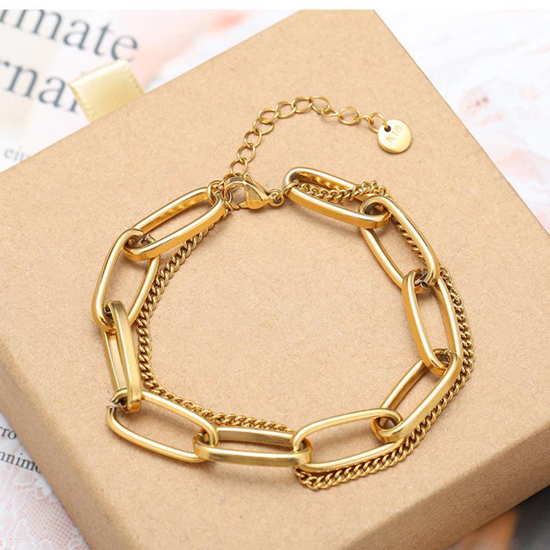 Bracciale doppio da donna con catena in acciaio al titanio, gioiello che non scolorisce, accessori per bracciali
