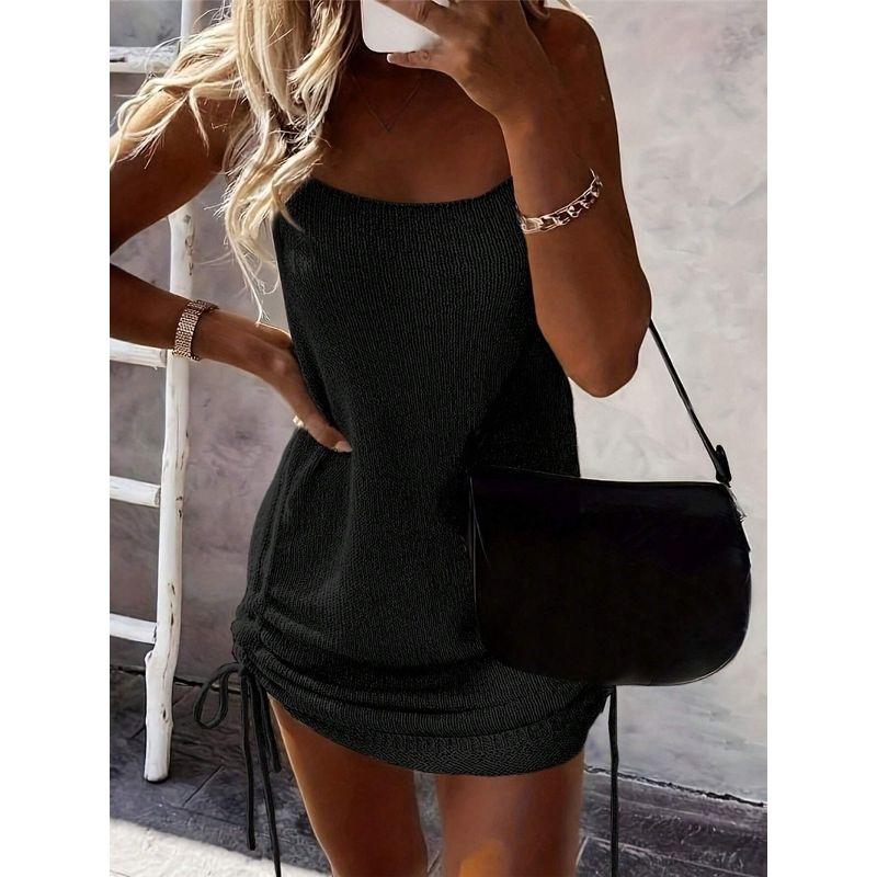 INS European and American Fashion Sexy Slim fit Knitted Sling Dress Sexy Knit Tunic Mini Dress