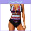 Costume da Bagno Sexy Estivo Scollato Cucito Stampato Fasciatura per Donne di Qualità Premium
