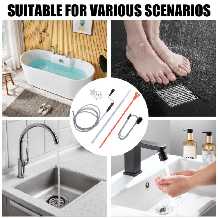 5Piece Drain Unclogging Kit 118 Inch Spirals 61 Inch Brush 19.7 Inch Snake Suitable for Bathroom Kitchen Household Pipes